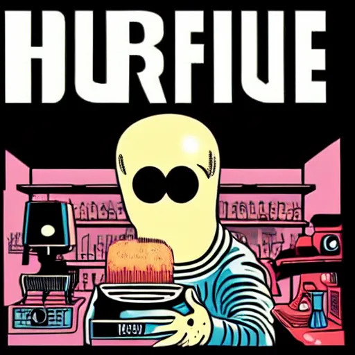Prompt: vhs cover, 1 9 8 3, horror, coffee shop, espresso machine, barista with no eyes, designed by charles burns