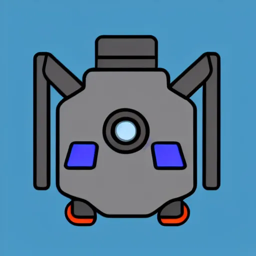 Prompt: a vectorized, 3 d, blue - grey gear, robot icon, depth