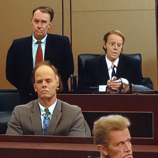 Prompt: beavis testifying in court, detailed faces