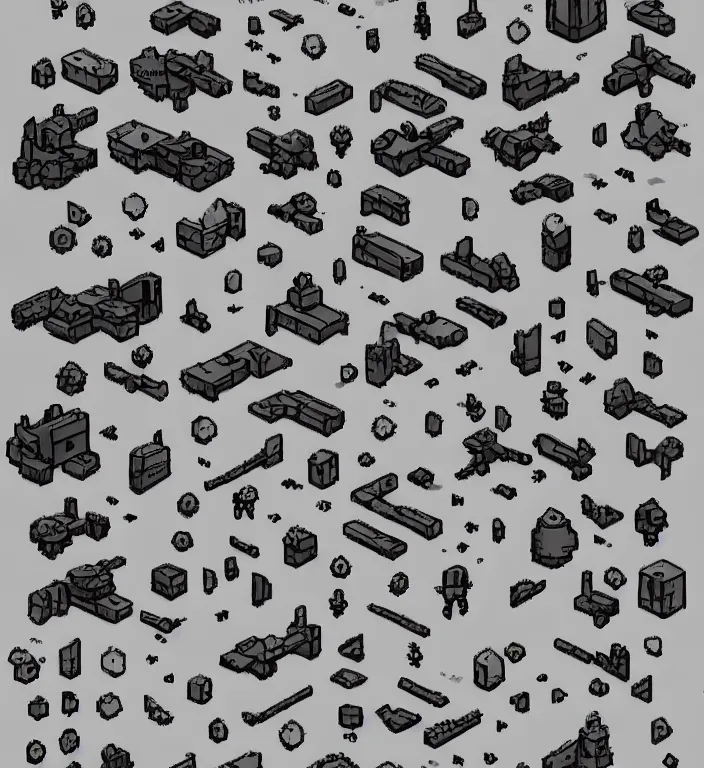 Prompt: monochromatic color scheme!! game asset of military exploration of shapes and forms, pixel art, 2 d sprite art, in the style of richard schmidbauer, autumn rain turkel, rick dai, yolie leif, adam moore, stylized props, kitbash, human anatomy, call of duty, battlefield, gears of war, artstation, pinterest, deviantart