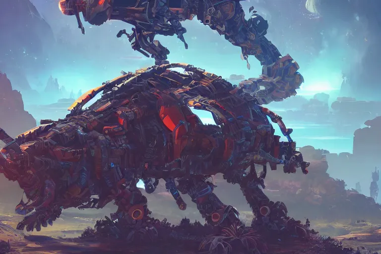 Image similar to burrower machine mecanical creature robot of horizon forbidden west horizon zero dawn bioluminiscence global illumination ray tracing hdr fanart arstation by ian pesty and alena aenami artworks in 4 k