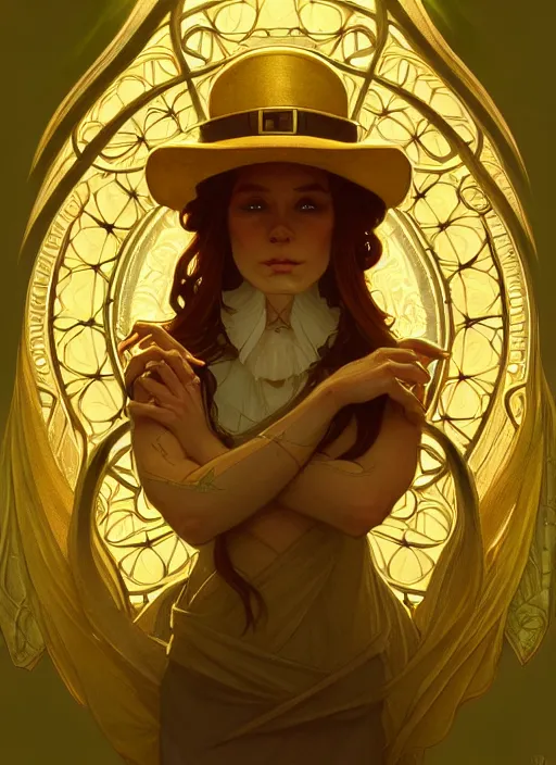 Image similar to symmetry portrait of leprechaun, intricate, elegant, highly detailed, digital painting, artstation, concept art, smooth, sharp focus, illustration, art by artgerm and greg rutkowski and alphonse mucha, 8 k