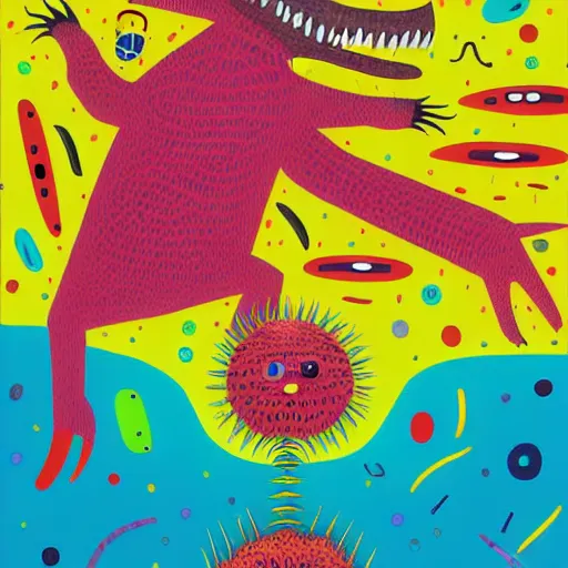 Image similar to adam and eve bigger than godzilla, hohokum art style, smooth painting, each individual seeds have ultra high detailed, 4 k, illustration, comical, acrylic paint style, pencil style, torn cosmo magazine style, pop art style, ultra realistic, underrated, by mike swiderek, jorge lacera, ben lo, tyler west