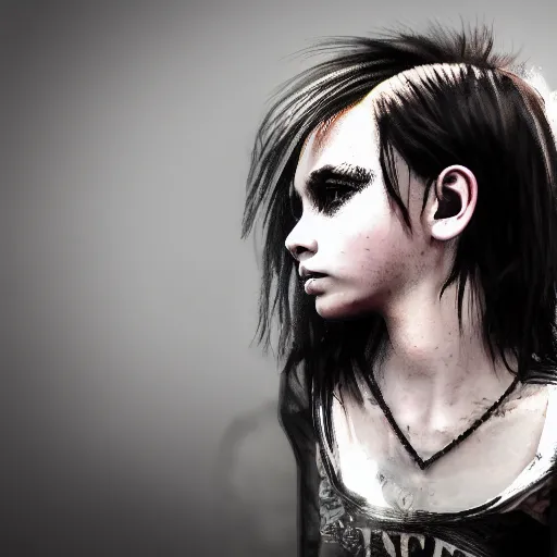 Image similar to punk little girl, profile picture, grunge fashion, highly detailed, reflection, 8 k, realistic artwork, hd, inspired by caroline,