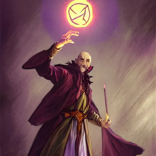 Prompt: a warlock is casting a magic spell, with magic orb floating in his hand , dynamic pose, natural lighting, medium level shot, Mucha style , Grim fantasy, illustration ,concept art,