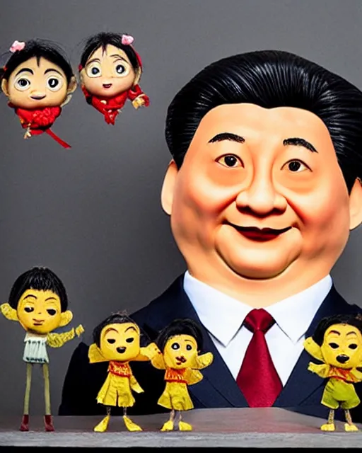 Image similar to xi jinping as a highly detailed stop motion puppet, in the style of laika studios ’ s paranorman, coraline, kubo and the two strings