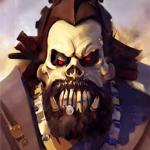 Image similar to greg manchess portrait painting of partially armored undead pirate captain lechuck as overwatch character, medium shot, asymmetrical, profile picture, organic painting, sunny day, matte painting, bold shapes, hard edges, street art, trending on artstation, by huang guangjian, gil elvgren, ruan jia, greg rutkowski, gaston bussiere