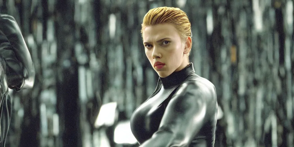 Image similar to Scarlett Johansson in a scene from The Matrix Reloaded