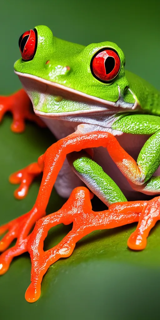 Image similar to macro photo of a red-eyed tree frog on a leaf, Nikon D810, ƒ/5.0, focal length: 46.0 mm, Exposure time: 1/60, ISO: 400, hyper-detailed, award-winning National Geographic photo