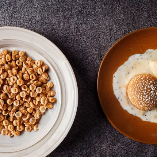 Prompt: cereal and water, high quality food photography, award winning meal