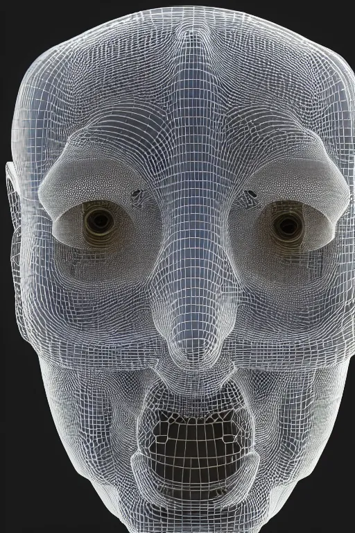 Image similar to intricate 3d render, ultra detailed, of a complex robotic human face, 3 point lighting, blue rim light, silver gold red details, hexagonal mesh wire, filigree intricate details, hyperrealistic, anatomical, robotic parts, fleshy muscalature, elegant, octane render, 8k post-processing