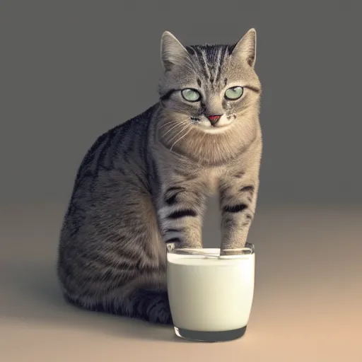 Prompt: cat drinking milk, octane render