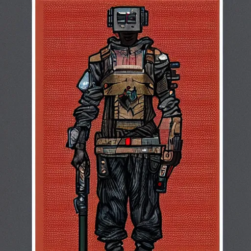 Prompt: a cyberpunk soldier, gutenberg bible