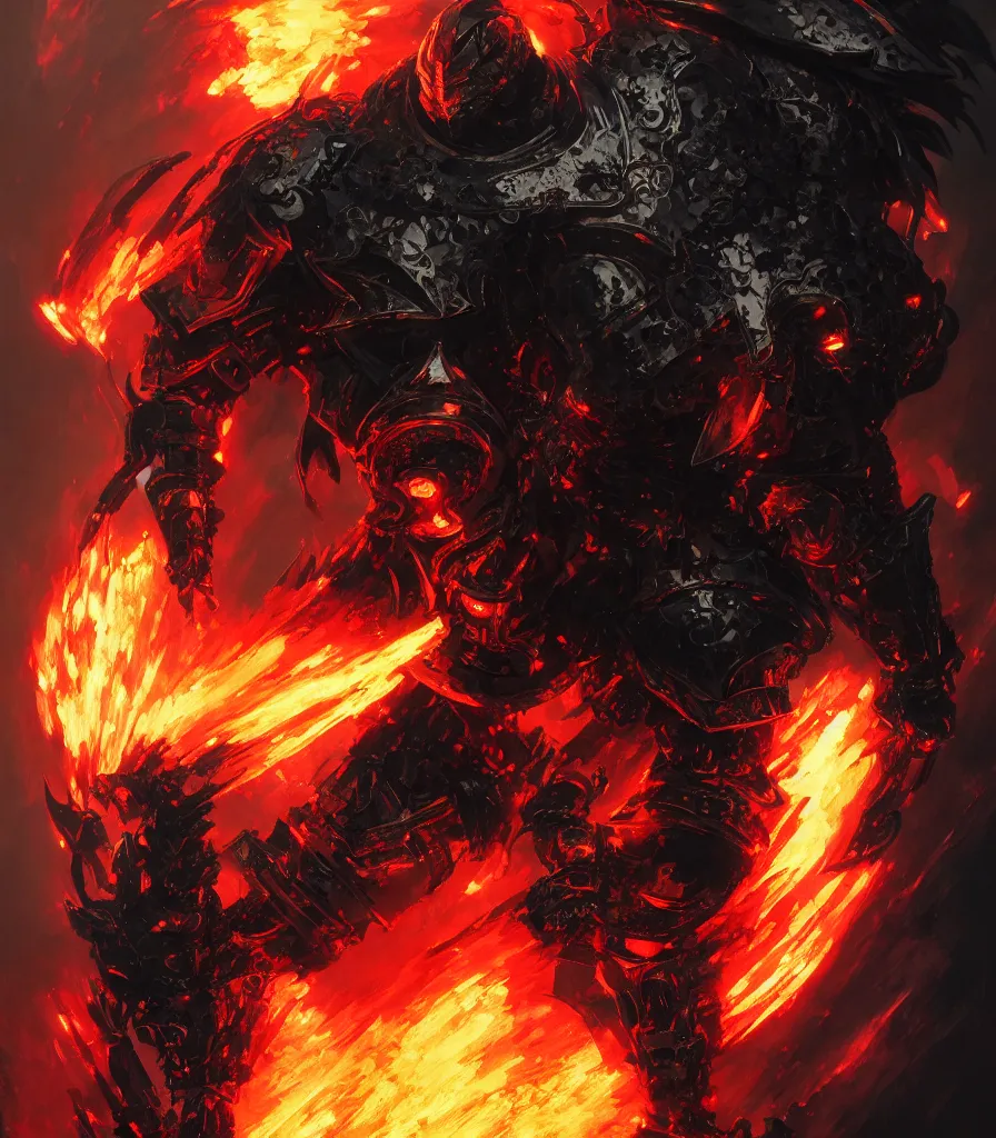 Prompt: a hellish knight paladin, black armor, bright flames, flowing backlit hair, beautifully designed character, award winning collaborative painting by geg ruthowski, alphonse murac, craig mullins, ruan jia, wlop, yoji shinkawa, collaborative artwork, exquisitely high quality and detailed