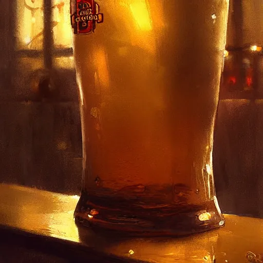 Image similar to A pint of beer sitting on a bar, by greg rutkowski