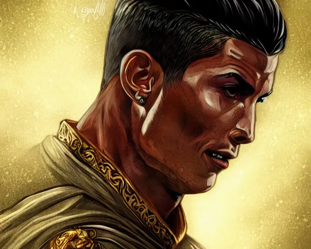 Image similar to cristiano ronaldo as a strong fantasy magician who does magic, fantasy art, in the style of Joel Santana, illustration, epic, fantasy, intricate, elgant, amazing detail, digital painting, artstation, concept art, smooth, sharp focus