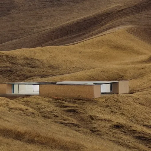 Image similar to a building in a stunning landscape by alberto burri