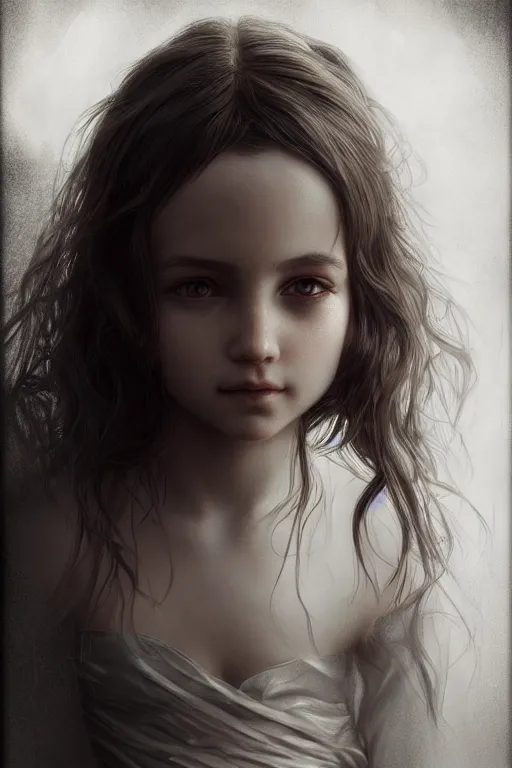 Image similar to the perfect human model little girl posing, accurate details, detailed face, fantasy, dramatic, intricate, elegant, highly detailed, digital painting, artstation, concept art, smooth, sharp focus, illustration, art by gustave dore, octane render