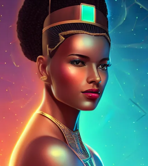 Image similar to symmetry!! egyptian princess of technology, solid cube of light, hard edges, product render retro - futuristic poster scifi, lasers and neon circuits, beautiful brown skin woman egyptian princess, intricate, elegant, highly detailed, digital painting, artstation, concept art, smooth, sharp focus, illustration, dreamlike, art by artgerm