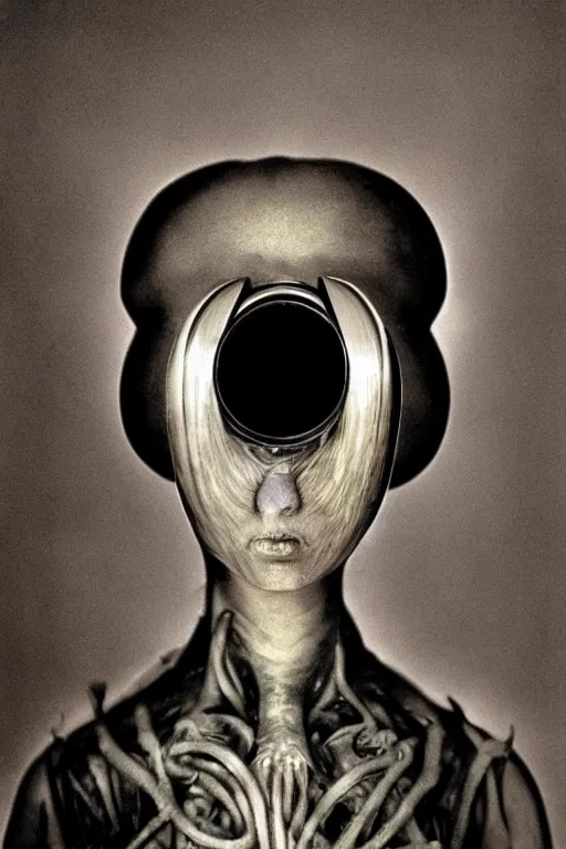 Prompt: art nouveau photo portrait of a giger style alien with sunglasses by Steve McCurry