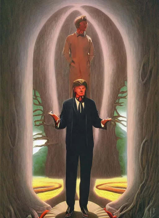 Prompt: twin peaks poster art, david bowie trapped at the gates, old retro pulp, by michael whelan, rossetti bouguereau, artgerm, retro, nostalgic, old fashioned