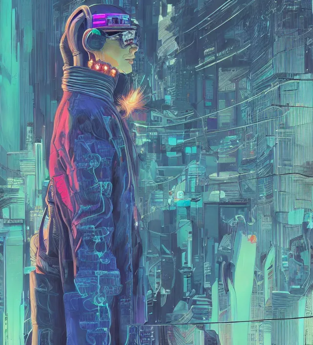 Image similar to a character portrait of a cyberpunk hacker / raver in the style of jean giraud in the style of moebius trending on artstation deviantart pinterest detailed realistic hd 8 k high resolution