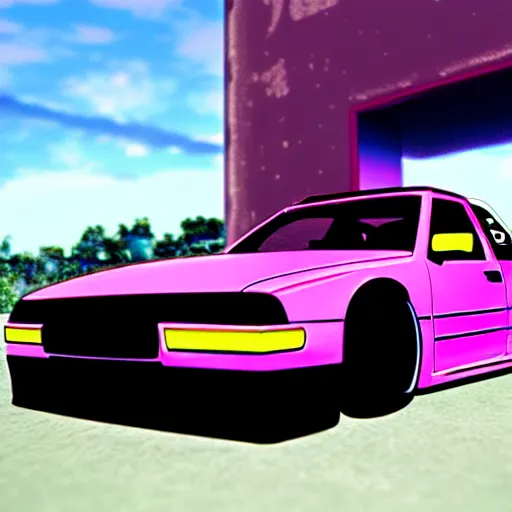 Image similar to a drift car in the style of a 90s anime