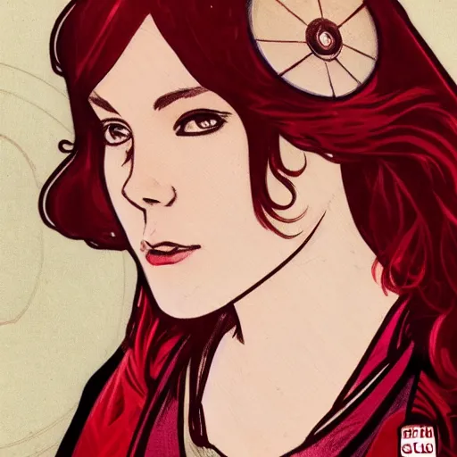 Image similar to Erin Moriarty as Wanda Maximoff, character design, detailed, artstation, concept art, smooth, sharp focus, aesthetic, illustration, trending on ArtStation, Created by artgerm and greg rutkowski and alphonse mucha and J. C. Leyendecker and Edmund Blair Leighton and Katsuhiro Otomo and Geof Darrow and Phil hale and Ashley wood and Ilya repin and Charlie Bowater