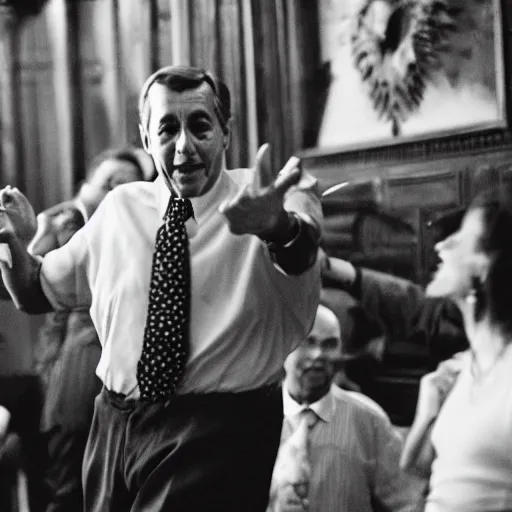 Prompt: Former House Speaker John Boehner dancing his heart out. CineStill