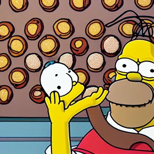 Image similar to homer simpson drooling at the sight of a donut mountain