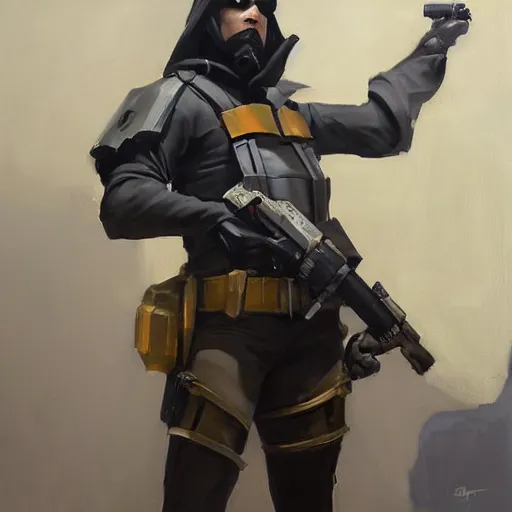 Image similar to greg manchess portrait painting of partially armored banksy as overwatch character, medium shot, asymmetrical, profile picture, organic painting, sunny day, matte painting, bold shapes, hard edges, street art, trending on artstation, by huang guangjian, gil elvgren, ruan jia, randy vargas, greg rutkowski