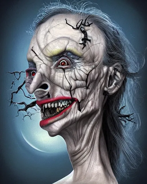 Image similar to halloween hag theme surrealist art in the styles of igor morski, jim warren, and a tim burton film, intricate, hyperrealistic, accurate facial details, profile picture with chromakey!!!!! background, milk - bath effect, volumetric lighting