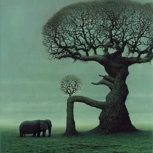 Image similar to elephant tree hybrid by beksinski, magritte surrealism