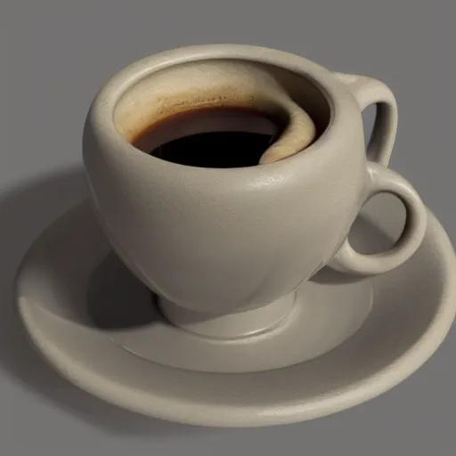 Image similar to a professional cinematic photorealistic render of a coffee cup made with Maxwell Render, V-Ray, Luxrender, made with Houdini, on CGSociety