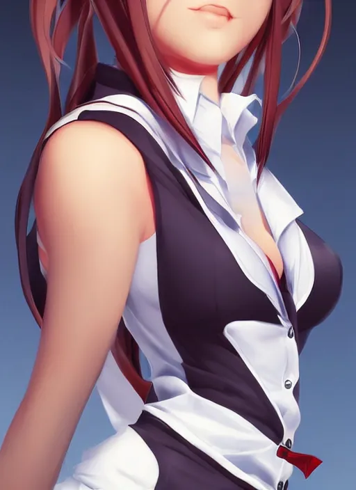 Image similar to beautiful portrait of a Flight Attendant who looks like Shiraki Meiko, Prison School anime, character design by Ross Tran, artgerm detailed, soft lighting