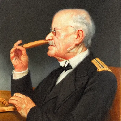 Image similar to Oil painting of Carl XVI Gustav smoking a cigar