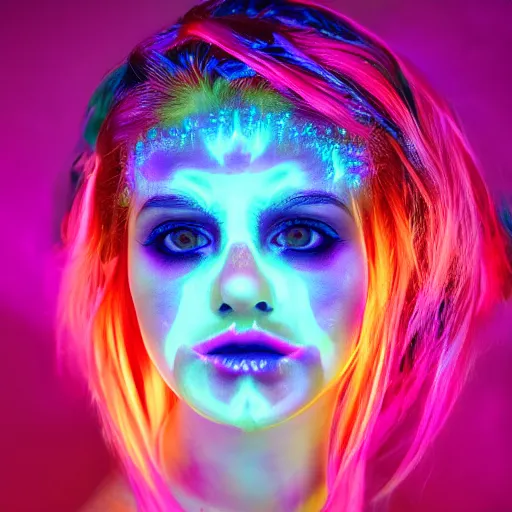Prompt: Jellyfish glow hair, make-up, neon illuminated portrait, trending on artstation, award-winning art