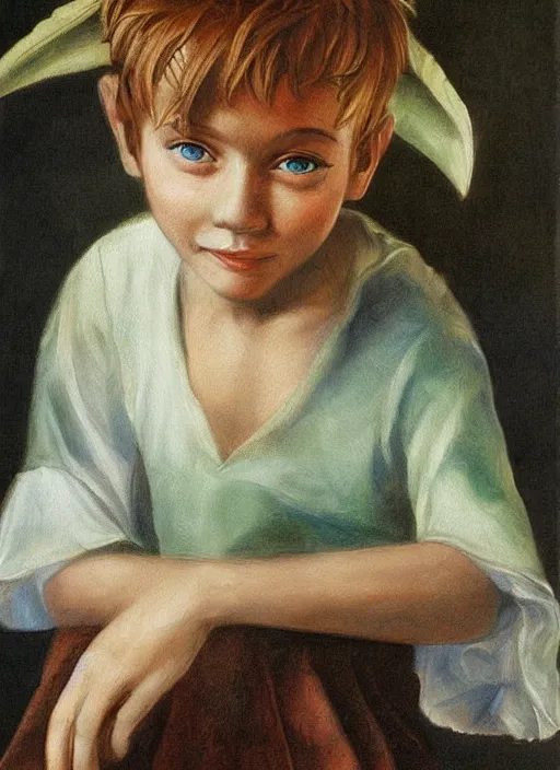 Prompt: lifelike oil painting portrait of peter pan by davinci