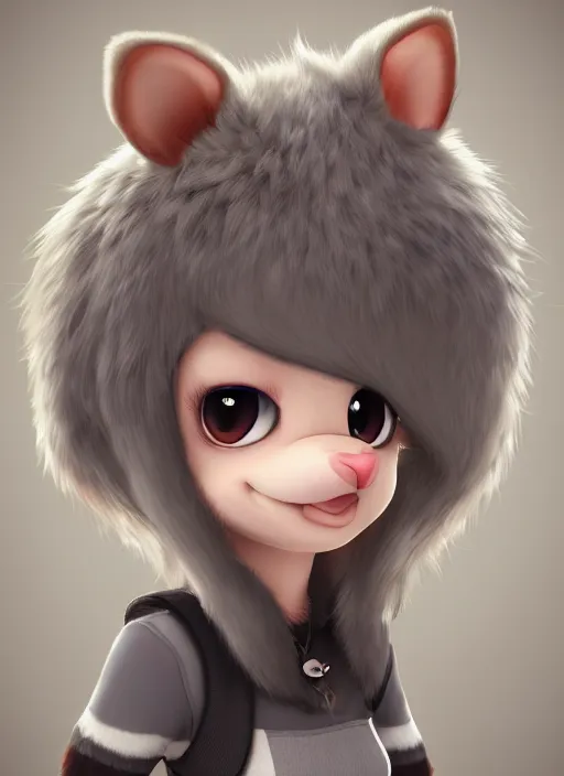 Image similar to female furry mini cute style, character adoptable, highly detailed, rendered, ray - tracing, cgi animated, 3 d demo reel avatar, style of maple story and zootopia, maple story rat girl, grey rat, grey skin, soft shade, soft lighting