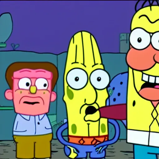Prompt: walter white gets trapped in bikini bottom and meets spongebob and patrick