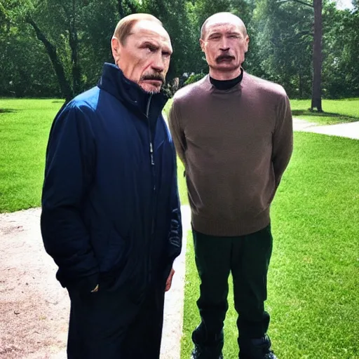 Image similar to walter white and putin in the park, selfie
