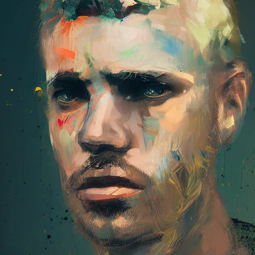Prompt: blurry painted male face, by Ismail Inceoglu, blonde hair, detailed, blurred, muted colors, detailed, illustration, portrait, character, brushstrokes, disco elysium, 4K