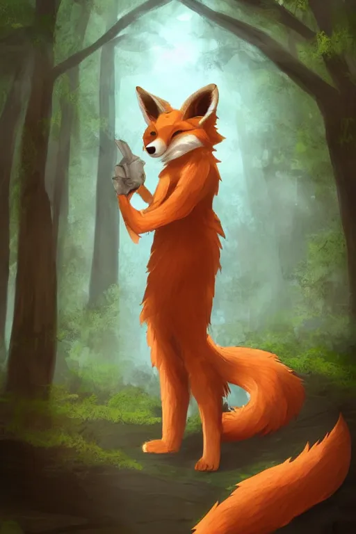 Prompt: a medieval anthropomorphic fox with a fluffy tail in a forest, trending on furaffinity, trending on artstation, digital art, backlighting, by kawacy, dramatic lighting, cartoon, furry art, fursona, cgi