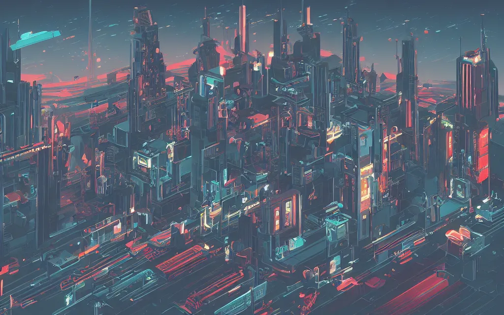 Image similar to retrofuturistic city, in the style of syd mead,