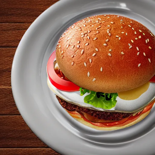 Prompt: A photo of a hamburger in a plate, ultra realistic, very detailed, 8K