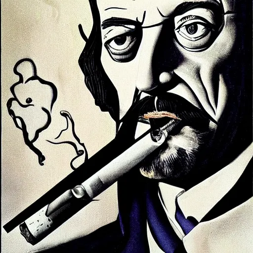 Image similar to salvador dali style art of hank from breaking bad smoking meth