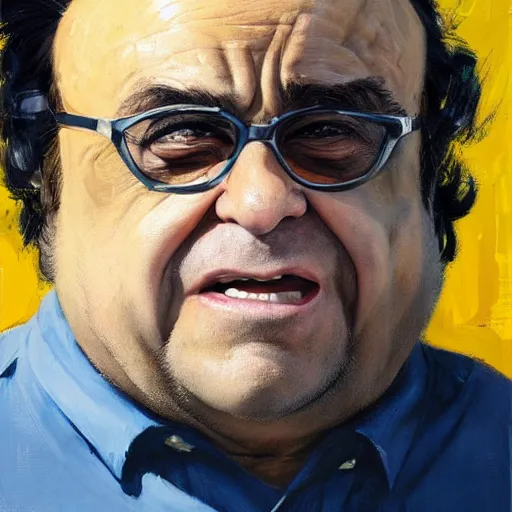 Image similar to greg manchess portrait painting of danny devito as wolverine, medium shot, asymmetrical, profile picture, organic painting, sunny day, matte painting, bold shapes, hard edges, street art, trending on artstation, by huang guangjian and gil elvgren and sachin teng