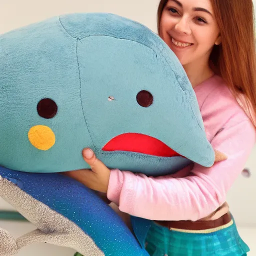 Image similar to a happy dolphin, plush doll, 8 k