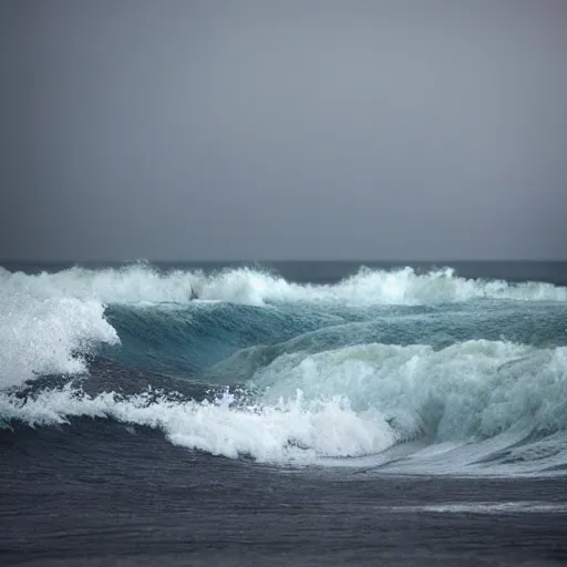 Image similar to a T-34 emerging from Ocean waves, hyperrealistic, Nature photography