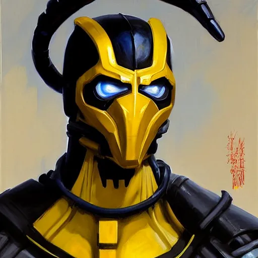 Prompt: greg manchess portrait painting of cyrax from mortal kombat as overwatch character, medium shot, asymmetrical, profile picture, organic painting, sunny day, matte painting, bold shapes, hard edges, street art, trending on artstation, by huang guangjian and gil elvgren and frank frazetta